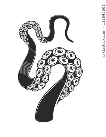 Octopus tentacles tattoo. Kraken or squid monster. Vector monochrome fluid marine life motif with sea creature symbolizing mystery and power. Nautical and ocean inspired body art with Cthulhu arm 131643601