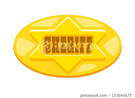 Western sheriff badge, Wild West Y2K groovy sticker. Western ranch and rodeo Y2K vector tag, Texas history groovy label. Wild West country culture patch or retro sticker with sheriff golden badge 131643675