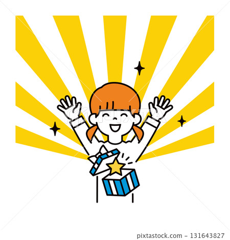 Concentrated lines and a cute girl's upper body who is happy to receive a gift box Vector illustration material _ star Concentrated lines and a cute girl's upper body who is happy to receive a gift box Vector illustration material _ star 131643827