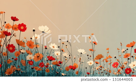 Vibrant Field of Colorful Flowers Against a Soft Gradient Background 131644003