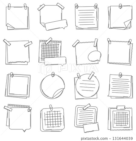 Paper notes set. Stickers with pins and adhesive tapes. Frames or backgrounds for reminder. 131644039