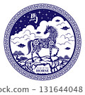 Chinese New Year 2026 symbol with chinese circular frame. Translation : Horse 131644048
