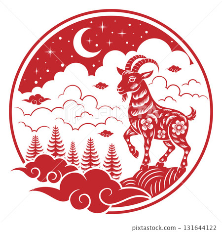 Year of The Ram or Goat 2027 sign or symbol with papercut style. Translation : Goat Year of The Ram or Goat 2027 sign or symbol with papercut style. Translation : Goat 131644122