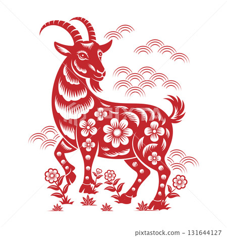 Year of The Goat 2027 sign or symbol with papercut style. Translation : Goat 131644127