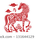 Chinese New Year 2026 Zodiac Sign with  papercut style. Translation : Horse 131644129