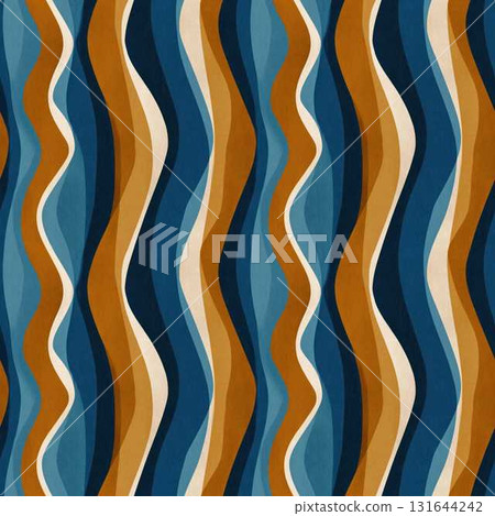 Vintage Blue and Clay Waves Seamless Pattern Retro Organic Shapes for Art Wallpaper 131644242