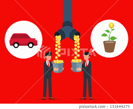 Think different. Different business concept. Businessmen and bucket 131644275