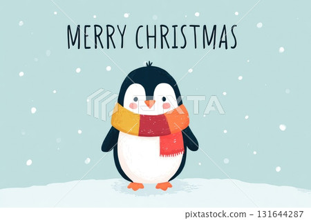 merry christmas greetings with cute penguin character illustration merry christmas greetings with cute penguin character illustration 131644287
