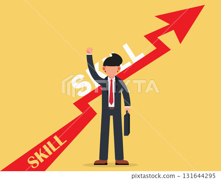 New skill and improve job qualification concept. Businessman skill for positive progress. New skill and improve job qualification concept. Businessman skill for positive progress. 131644295