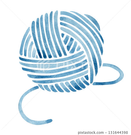 Watercolor illustration of a crochet pattern featuring a blue ball of yarn. Watercolor illustration of a crochet pattern featuring a blue ball of yarn. 131644398