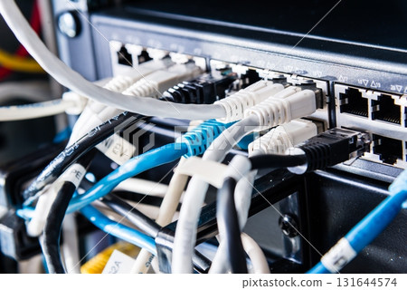 ethernet cables connected to server switch 131644574