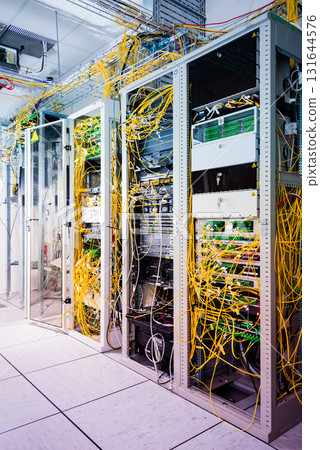 servers with connected fiber optic cables servers with connected fiber optic cables 131644576