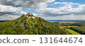 Buchlov a royal castle on a wooded hill aerial view, Czech republic 131644674