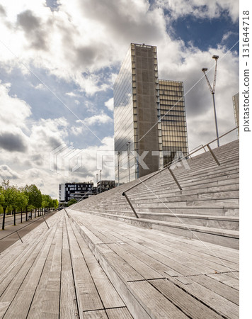 Wide view of Bibliotheque Nationale de France and surrounding urban landscape 131644718