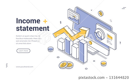 Income statement accounting financial analyzing isometric web banner design template line vector 131644820