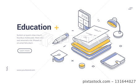 Education back to school learning graduation isometric web banner design template line vector Education back to school learning graduation isometric web banner design template line vector 131644827