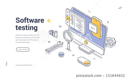 Software testing coding programming isometric web banner design template line vector illustration Software testing coding programming isometric web banner design template line vector illustration 131644832