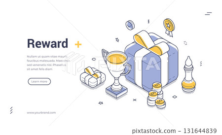 Reward win loyalty gift present best choice isometric web banner design template line vector Reward win loyalty gift present best choice isometric web banner design template line vector 131644839