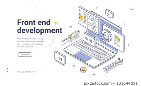 Front end development software coding programming isometric web banner design template line vector 131644851