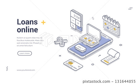 Online loans financial banking money credit isometric web banner design template line vector Online loans financial banking money credit isometric web banner design template line vector 131644855