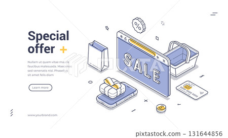 Online shopping sale special offer discount isometric web banner design template line vector Online shopping sale special offer discount isometric web banner design template line vector 131644856