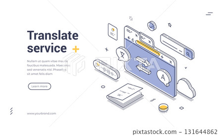 Translate language internet dictionary service isometric web banner design template line vector Translate language internet dictionary service isometric web banner design template line vector 131644862
