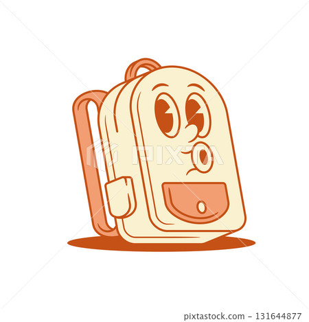 Funky comic schoolbag back to school cartoon character whistling isometric vector illustration 131644877