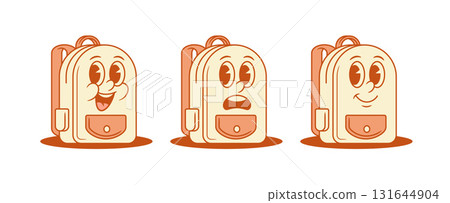 Smile scared schoolbag back to school cartoon character set isometric vector illustration 131644904