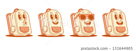 Funky cute schoolbag back to school cartoon character set isometric vector illustration 131644905