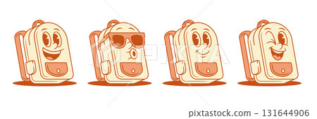 Funny positive schoolbag back to school cartoon character set isometric vector illustration Funny positive schoolbag back to school cartoon character set isometric vector illustration 131644906