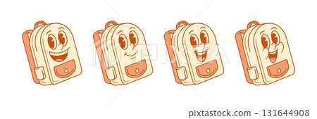 Comic smiling schoolbag back to school cartoon character set isometric vector illustration Comic smiling schoolbag back to school cartoon character set isometric vector illustration 131644908