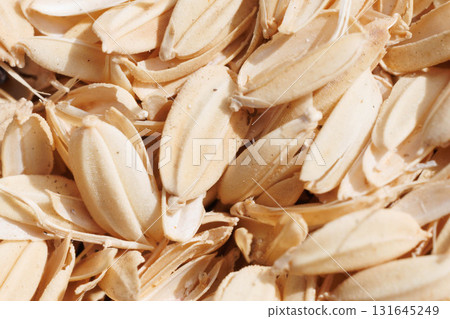 Husks from threshed new rice 131645249