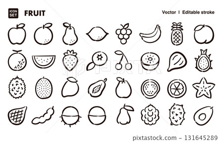 Fruits and fruit hand-drawn icon illustration set. EPS version can be edited to change line thickness, etc. Fruits and fruit hand-drawn icon illustration set. EPS version can be edited to change line thickness, etc. 131645289