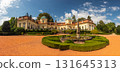 chateau with a fountain in the castle garden, Buchlovice Castle, Czech republic 131645313