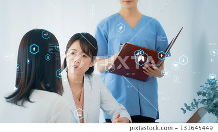 Image of a doctor examining a patient and medical technology Image of a doctor examining a patient and medical technology 131645449