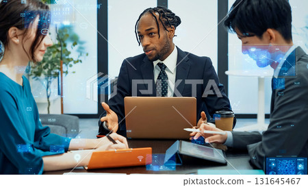 Group of multinational business people meeting in office and digital technology 131645467