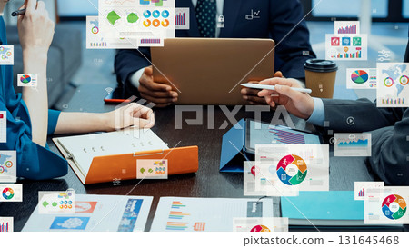 Group of multinational business people meeting in office and digital documents 131645468