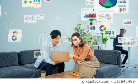 Multinational group talking in office and business data Multinational group talking in office and business data 131645499