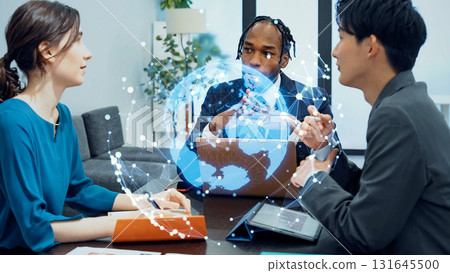 Group of multinational business people meeting in office and global network Group of multinational business people meeting in office and global network 131645500