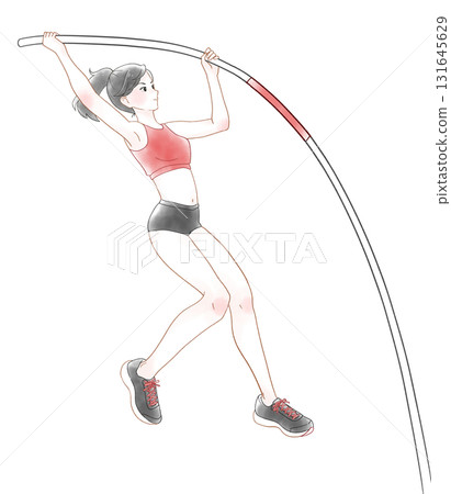 撐竿跳女孩的水彩插圖 撐竿跳女孩的水彩插圖 131645629