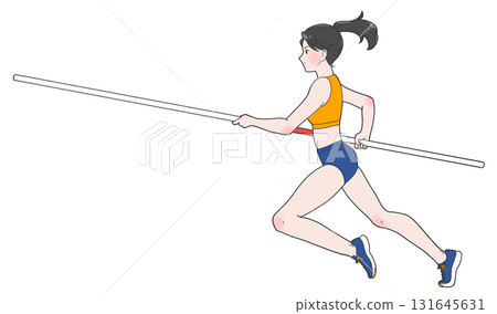 一個女孩跑撐竿跳的插圖 一個女孩跑撐竿跳的插圖 131645631