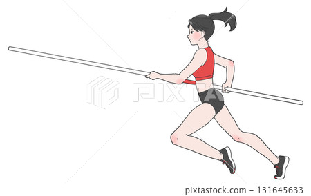 一個女孩跑撐竿跳的插圖 131645633