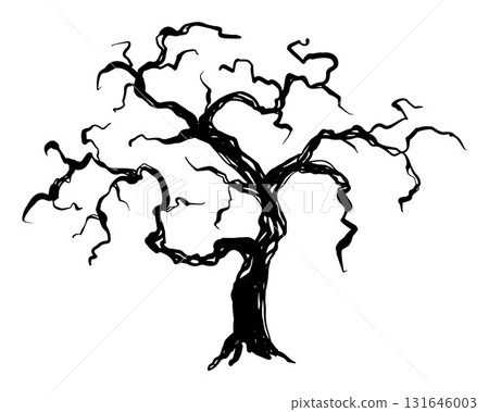 Silhouette of a dry tree with branches and trunk. Vector outline for forest, landscape, or decoration use. Leafless nature element, isolated on white background. Silhouette of a dry tree with branches and trunk. Vector outline for forest, landscape, or decoration use. Leafless nature element, isolated on white background. 131646003