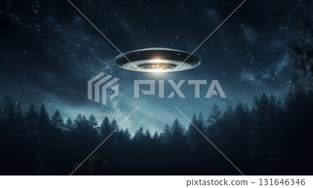 An unidentified flying object in a starry night sky 131646346