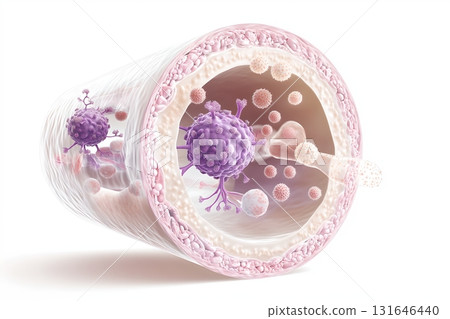 the image illustrates a tubular structure in cross section with various cellular elements inside 131646440