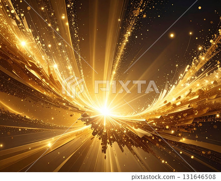 一股金色的光與粒子洪流從中心迸發而出，裝飾著這歡慶的時刻。 131646508