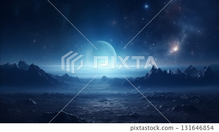 Futuristic hyper space landscape with distant stars 131646854