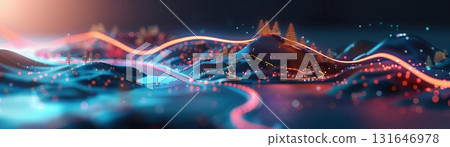 Abstract digital art with glowing lights and flowing lines. 131646978