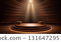 Wooden 3d podium with warm lighting 131647295