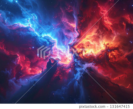 壯麗的宇宙景觀，一道道光流如同紅色和藍色宇宙的對峙，將世界一分為二。 131647415